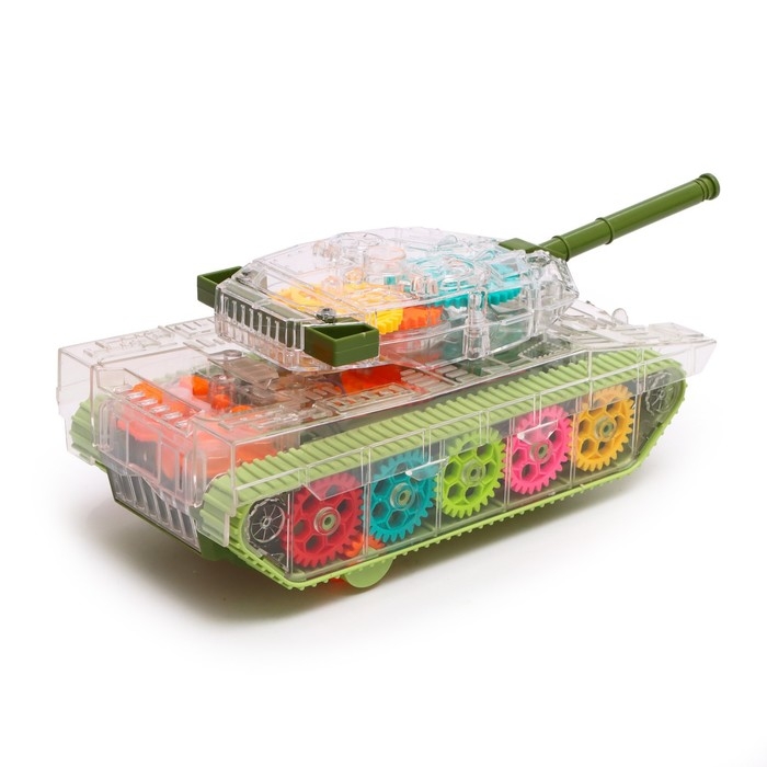 Танк &laquo;Шестерёнки&raquo;, свет и звук, работает от батареек, цвет зелёный