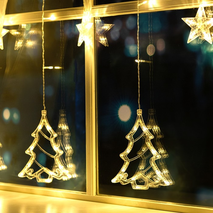 Гирлянда &laquo;Бахрома&raquo; 2.4 &times; 0.9 м с насадками &laquo;Ёлки&raquo;, IP20, прозрачная нить, 138 LED, свечение тёплое белое, 8 режимов, 220 В