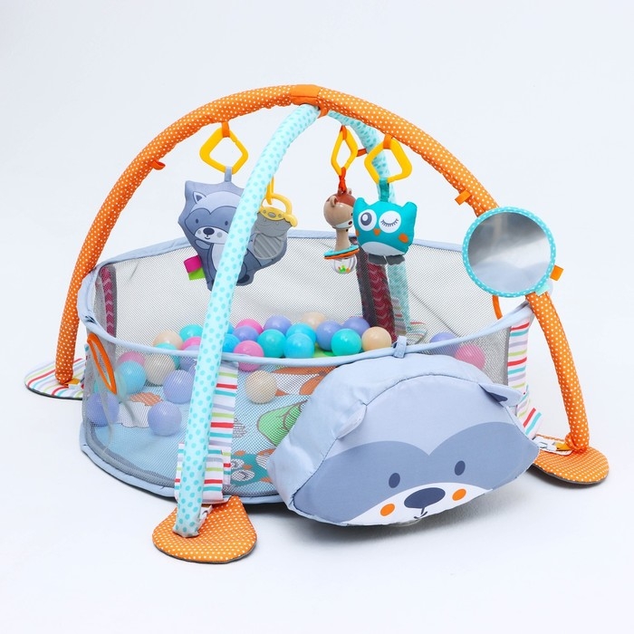 Развивающий коврик 3 в 1 &laquo;Енот&raquo;, 68х68 см, 30 цветных шариков, 5 игрушек, Крошка Я