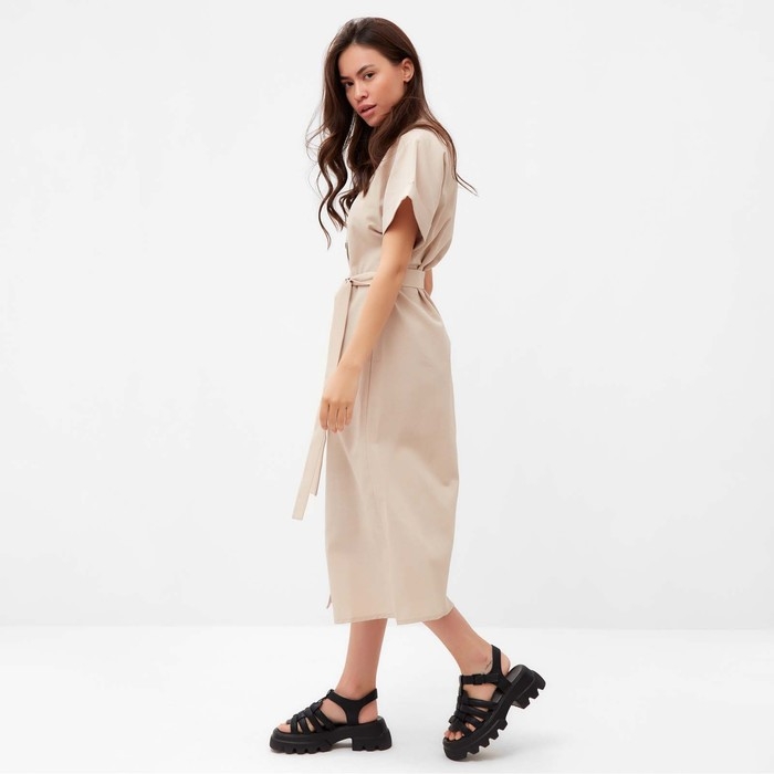 Платье женское на пуговицах MIST Summer time, бежевый, р.44 Платье женское на пуговицах MIST Summer time, бежевый, р.44