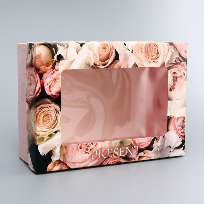 Коробка складная, крышка-дно, Коробка складная, крышка-дно, "Present", 21 х 15 х 7 см с окном
