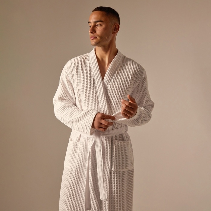 Халат вафельный мужской SL HOME: Boho "Блан де Блан", размер M, 100% хлопок, 280 г/м2