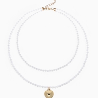 Кулон с жемчугом &laquo;Сердце&raquo; бусина №6, цвет белый в золоте, 45 см