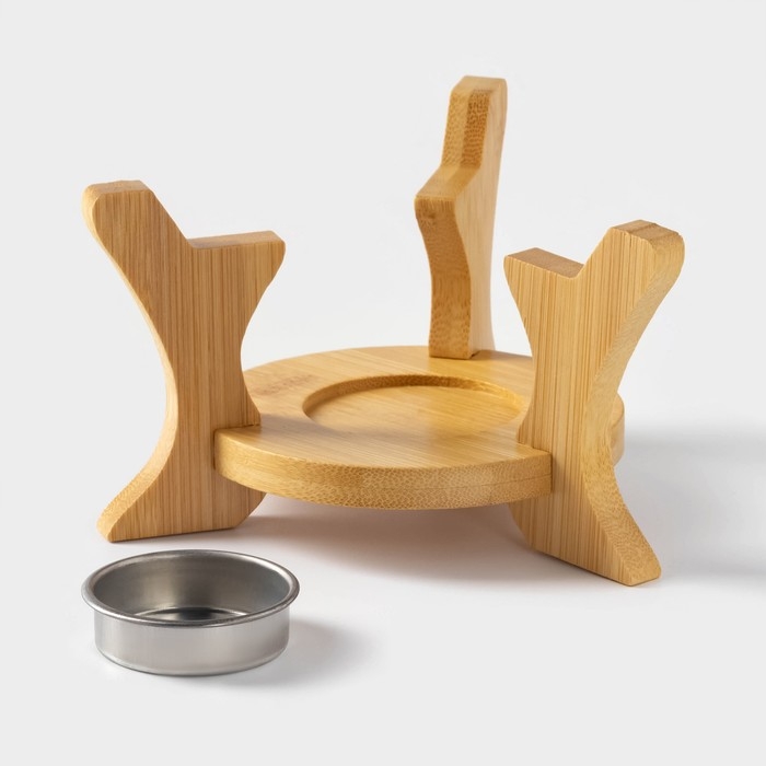 Чайник фарфоровый заварочный с подогревом на бамбуковой подставке BellaTenero &laquo;Полосы&raquo;, 850 мл, цвет белый