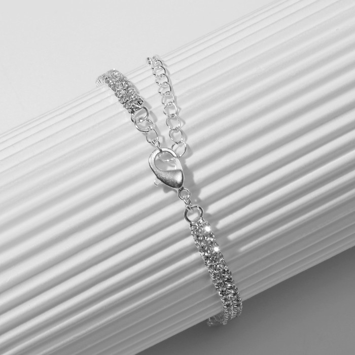 Браслет со стразами &laquo;Циркон&raquo; изыск, дорожка, цвет белый в серебре, 15см