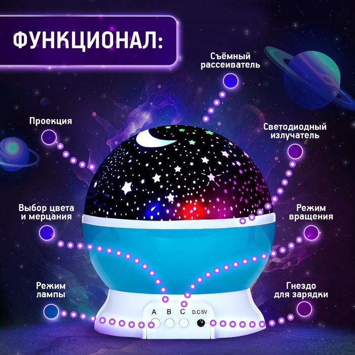 Проектор-ночник "Звёздное небо" цвет голубой