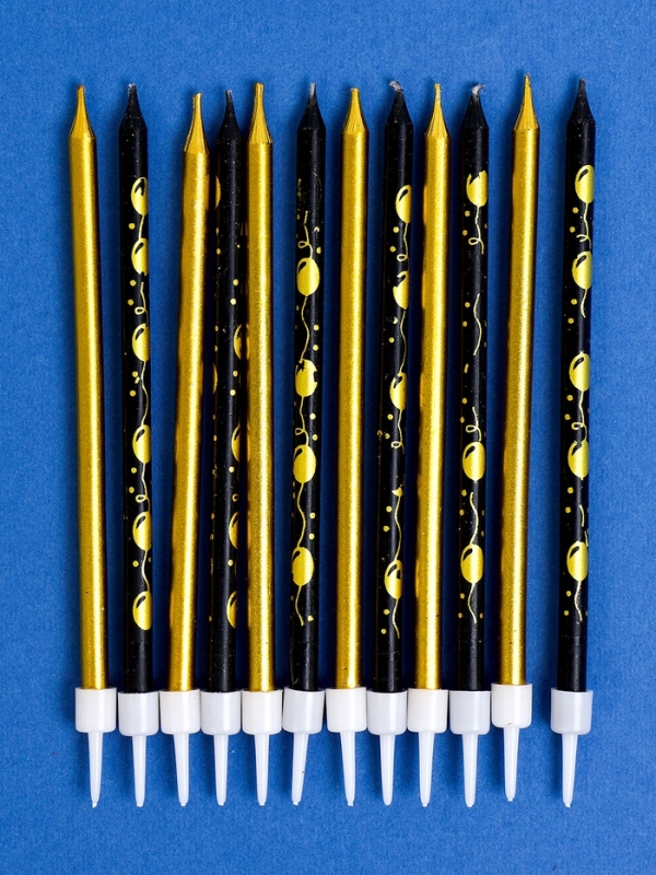 Набор свечей для торта "Воздушные шарики", 12 шт, золотой и черный