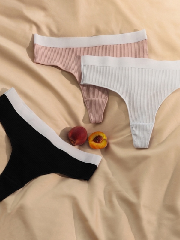 Набор трусов бразилиана MINAKU рубчик размер 48-50 (белый, бежевый, чёрный) 3 шт