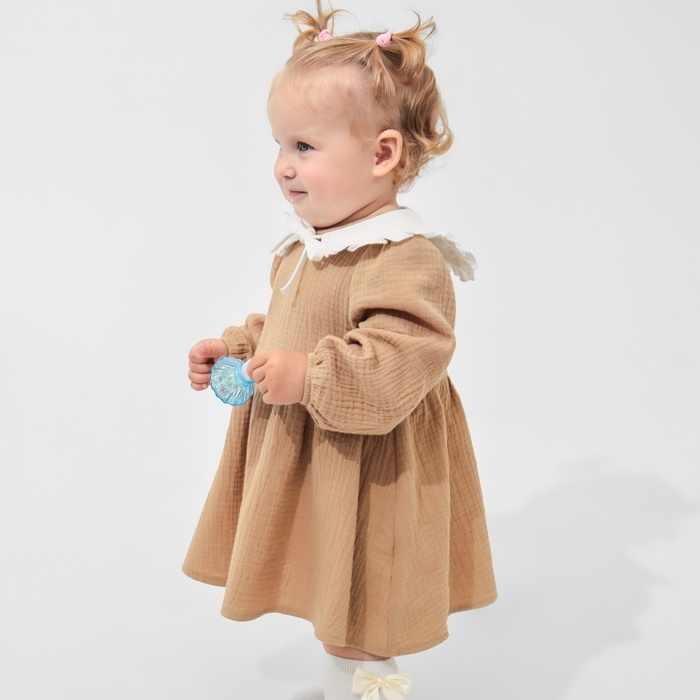 Платье с воротничком Крошка Я Муслин, 92-98, бежевый