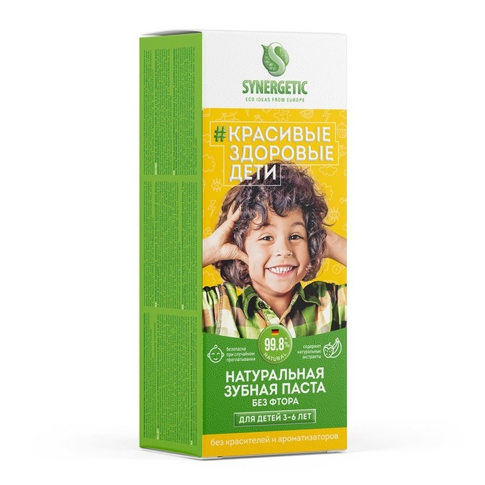 Детская зубная паста Synergetic &laquo;Клубничка и банан&raquo;, от 3 до 6 лет, жёлтая, 50 г