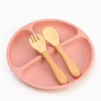 Тарелка детская секционная с ложкой и вилкой, 3 секции, розовый, Mum&Baby