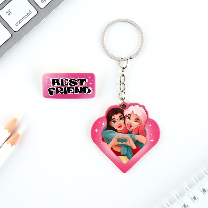 Брелок для ключей, значок, сувенир &laquo;Любимой подружке&raquo;, набор, 6,8 х 10,5 см.