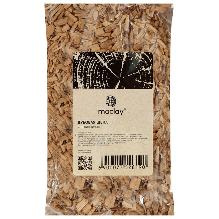 Щепа для копчения Maclay &laquo;Дуб&raquo;, 200&plusmn;30 г