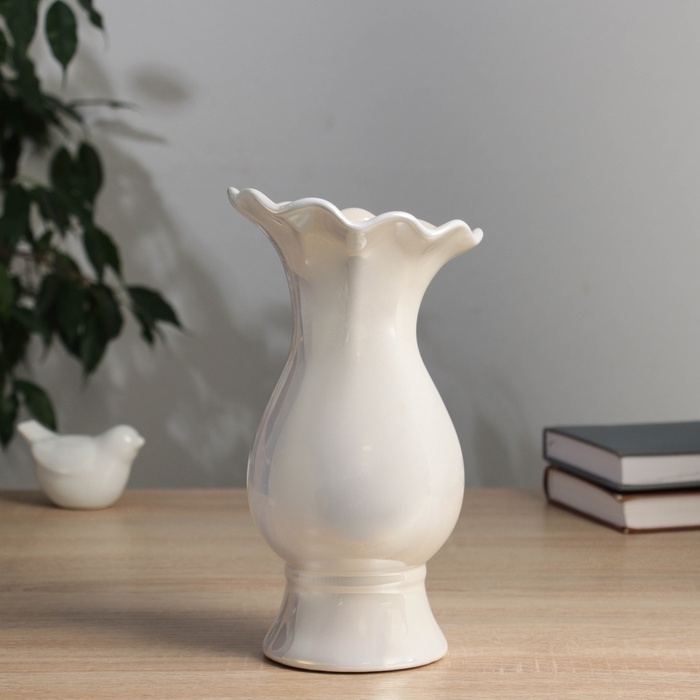 Керамическая ваза для цветов, сухоцветов &laquo;Филикс&raquo;, настольная, d отв.- 6 см, 22.5&times;9 см, белый