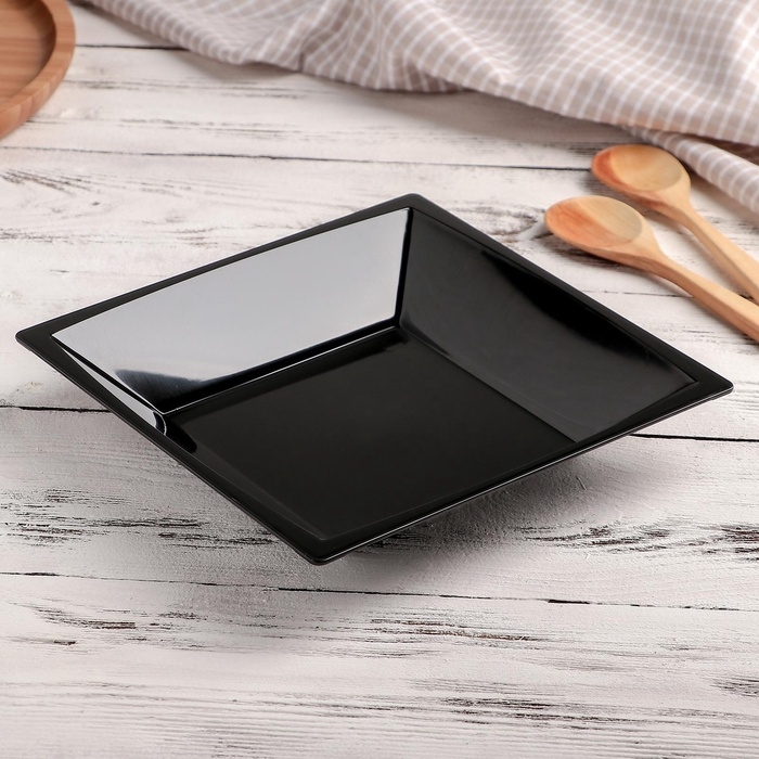 Тарелка пластиковая одноразовая, 17,2&times;17,2 см, квадратная, глубокая, МИКС