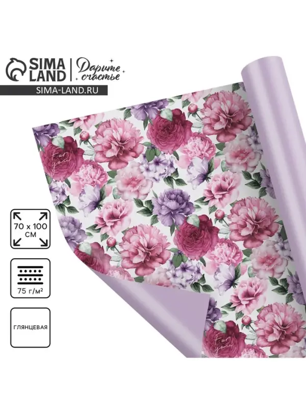 Бумага упаковочная глянцевая двухсторонняя &laquo;Цветочный сад&raquo;, 70&times;100 см