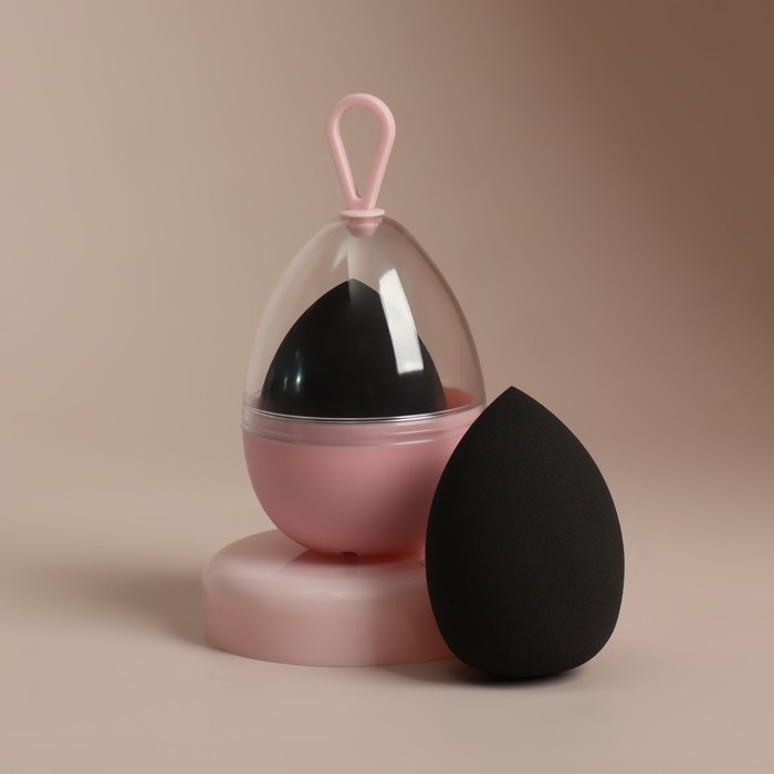 Спонж для макияжа &laquo;Капля&raquo;, 6 &times; 4 см, увеличивается при намокании, в футляре, цвет чёрный