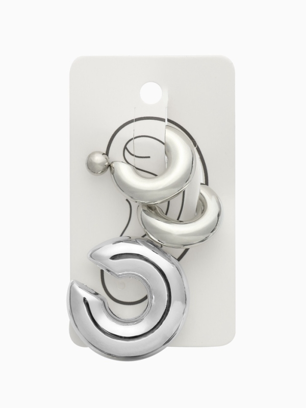 Серьги и каффы &laquo;Бублик&raquo;, набор 4 шт. три дуги, цвет серебро