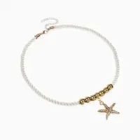 Кулон на жгуте текстильном "Морская звезда", цвет бело-золотой