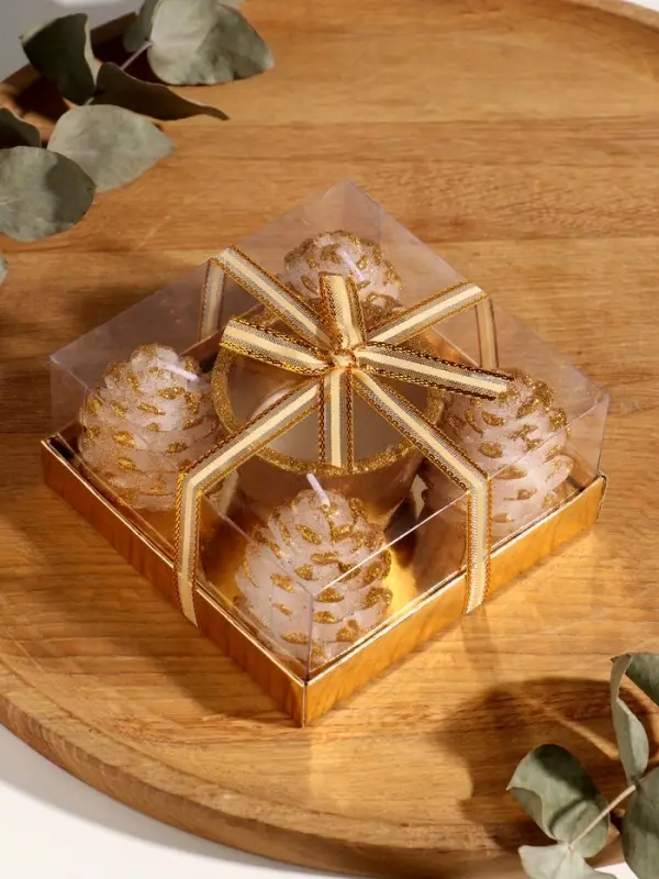 Набор свечей "Шишки и подсвечник" 5 шт 11,5х11,5х5,5 см