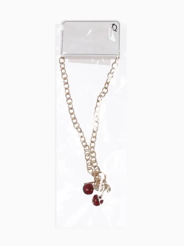 Кулон-цепь крупная "Вишня", цвет красный в золоте 40+удл