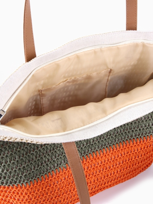 Сумка пляжная Полосы, 47*12*35, отд на молнии, подкладка, беж/серый/оранж Сумка пляжная Полосы, 47*12*35, отд на молнии, подкладка, беж/серый/оранж