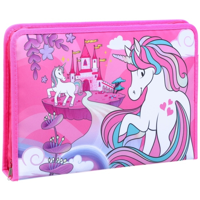 Папка для труда А4 с пеналом, на молнии, текстиль, Минни Маус и единорог Папка для труда А4 с пеналом, на молнии, текстиль, Минни Маус и единорог