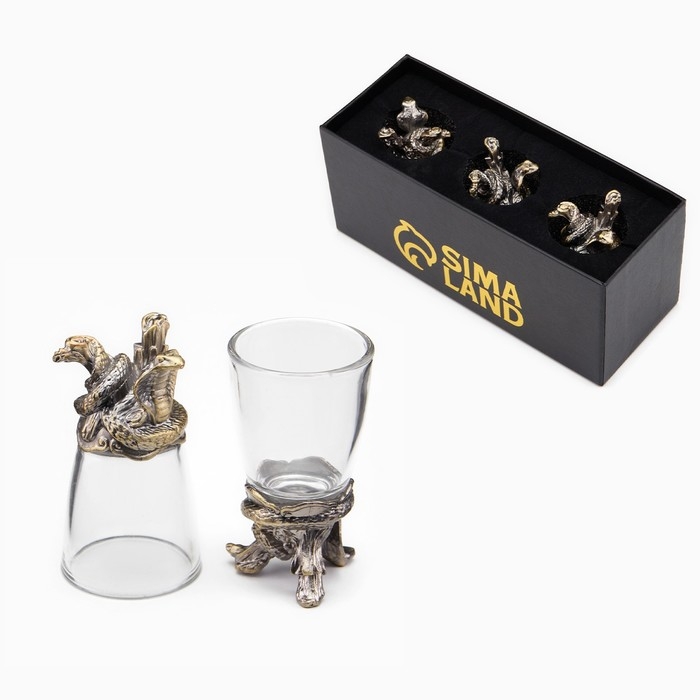 Стопки для водки "Змеи", набор на 3 персоны, стопка 30 мл, бронза