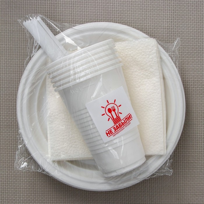 Набор пластиковой одноразовой посуды на 6 персон Не ЗАБЫЛИ! «Летний №2», цвет белый Набор пластиковой одноразовой посуды на 6 персон Не ЗАБЫЛИ! «Летний №2», цвет белый