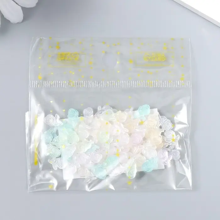 Декор для творчества пластик "Розочка на ветке" набор 60 шт полупроз. 0,88х0,53 см