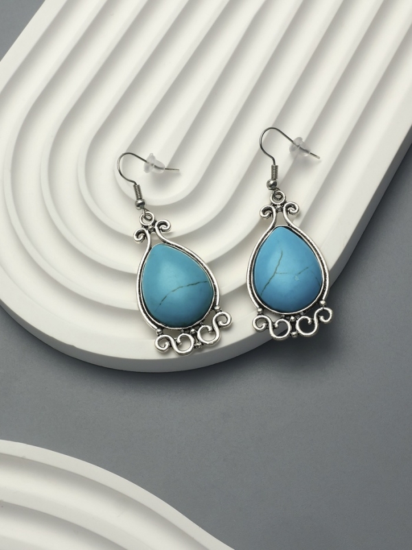 Серьги &laquo;Бирюзовый мир&raquo; капля, цвет голубой в чернёном серебре