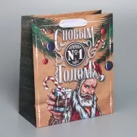 Пакет подарочный новогодний крафтовый вертикальный &laquo;Идеальному мужчине&raquo;, ML 23 х 27 х 11,5 см