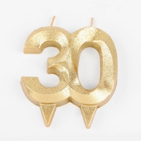 Свеча для торта юбилейная "Грань", цифра 30, золотой блеск, 8см Свеча для торта юбилейная "Грань", цифра 30, золотой блеск, 8см