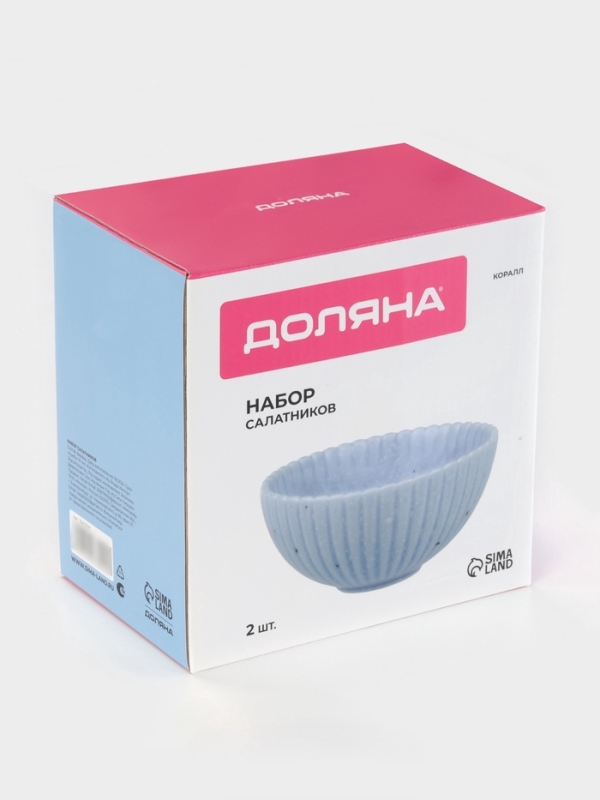 Салатники Доляна &laquo;Коралл&raquo;, d=16.1 см, набор 2 шт., керамика, голубые