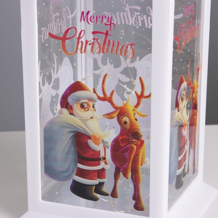 Светильник &laquo;Санта Клаус с оленем&raquo; 3хААА белый 14,2х14,2х34см МОДЕЛЬ: 18