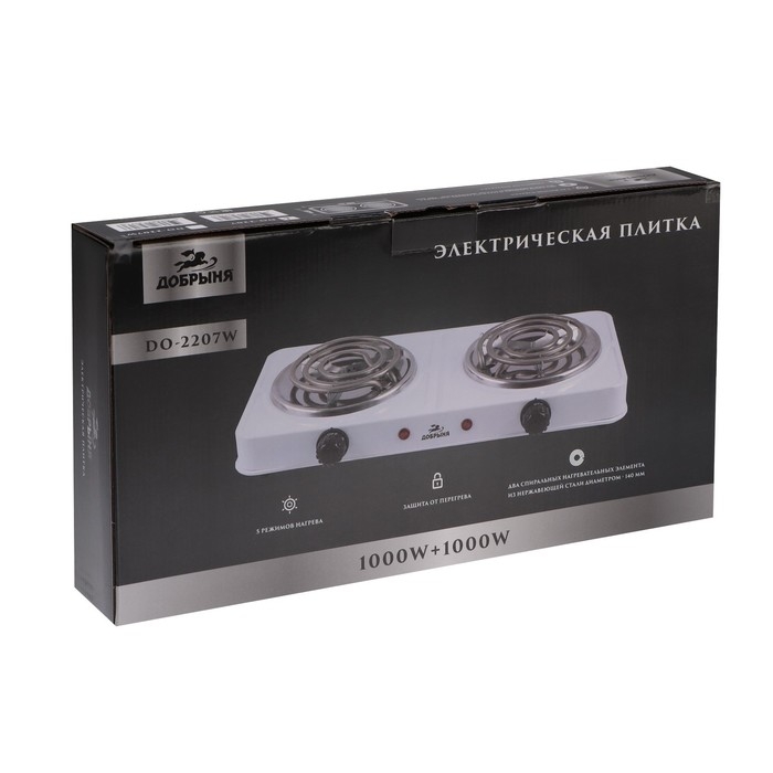 Плитка электрическая Плитка электрическая "Добрыня" DO-2207, 2000 Вт, 2 конфорки, коричневая