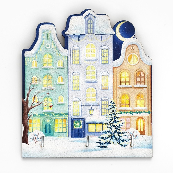 Ключница настенная новогодняя «Дома , ночь», на Новый год Ключница настенная новогодняя «Дома , ночь», на Новый год