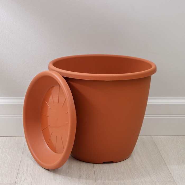 Горшок для цветов с поддоном &laquo;Афина&raquo;, 11 л, пластиковый, цвет коричневый