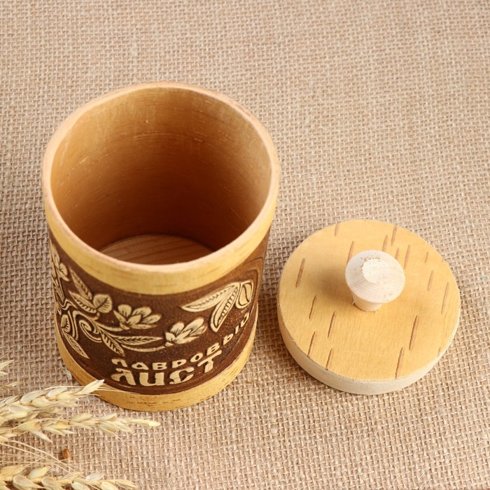 Туес &laquo;Веточка&raquo;, лавровый лист, D=9 см, береста