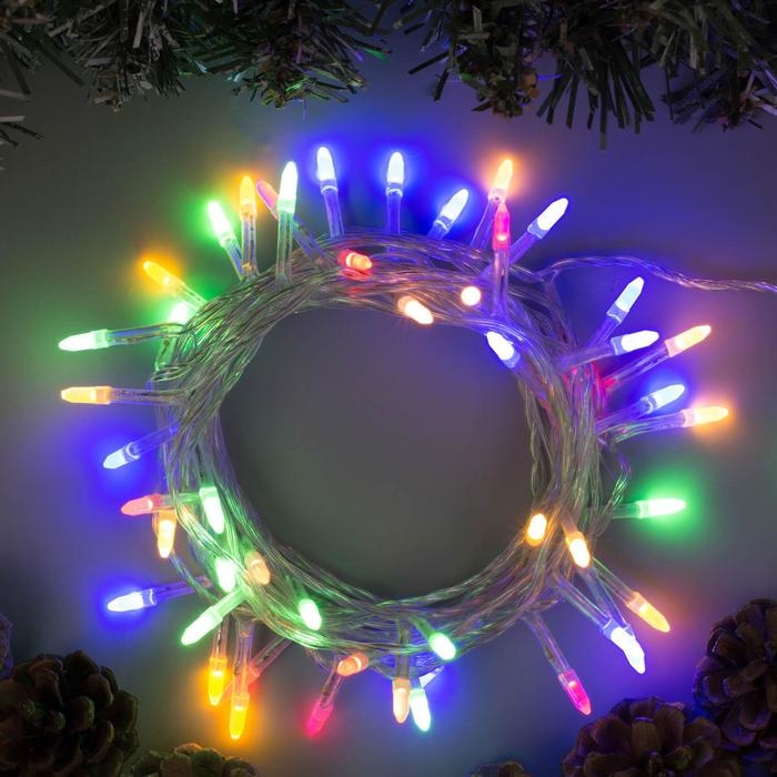 Гирлянда &laquo;Нить&raquo; 5 м с насадками &laquo;Игла&raquo;, IP20, прозрачная нить, 50 LED, свечение мульти, 8 режимов, 220 В