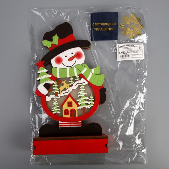 Светодиодная фигура «Снеговик» 13 × 24 × 5 см, дерево, батарейки АААх2 (не в комплекте), свечение тёплое белое Светодиодная фигура «Снеговик» 13 × 24 × 5 см, дерево, батарейки АААх2 (не в комплекте), свечение тёплое белое