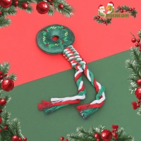 Игрушка пищащая, мягкая для собак "Новогодний пончик" с канатом, 32 см Игрушка пищащая, мягкая для собак "Новогодний пончик" с канатом, 32 см