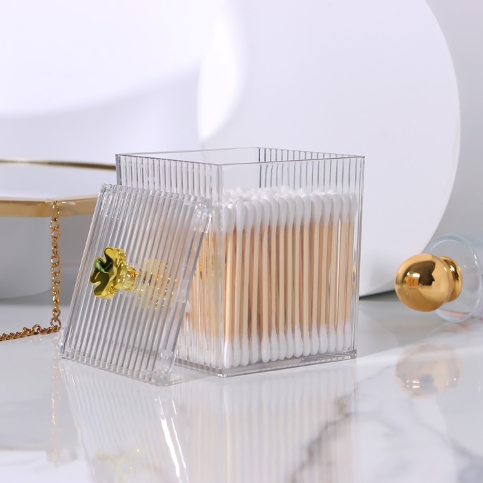 Органайзер для ватных палочек «FLOWER», с крышкой, 11 × 8,5 × 8,5 см, цвет прозрачный/золотистый Органайзер для ватных палочек «FLOWER», с крышкой, 11 × 8,5 × 8,5 см, цвет прозрачный/золотистый