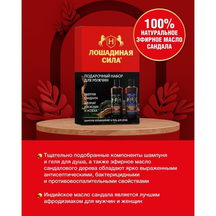 Подарочный набор для мужчин Лошадиная сила: шампунь, 500 мл + гель для душа, 500 мл