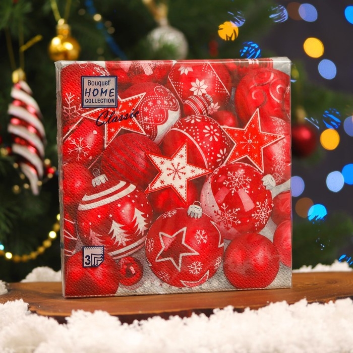 Новогодние салфетки бумажные Home Collection &laquo;Новогодня композиция красная&raquo;, 3 слоя, 33х33, 20 шт.