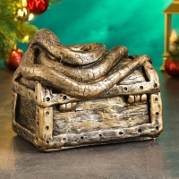 Новый год. Символ 2025. Копилка "Змея на сундуке" 16х11х14см, бронза