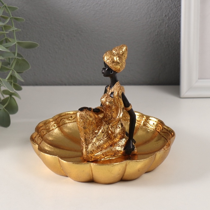 Сувенир полистоун подставка "Африканка в тюрбане, на цветке" золото 14х15х12,5 см МИКС