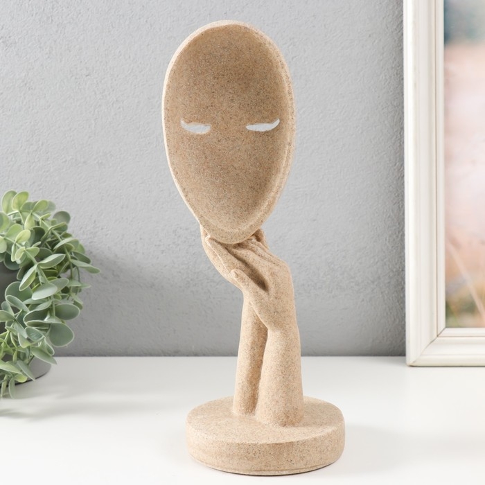 Сувенир полистоун "Маска - лицо девушки" песочный 11,5х11,5х29 см