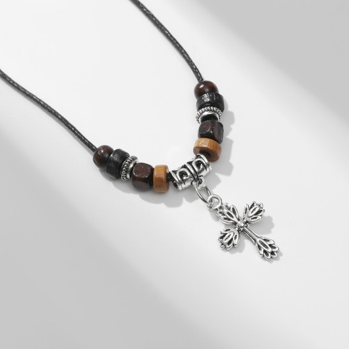 Кулон на шнурке &laquo;Унисекс&raquo; крест с бусинами, длина регулируемая, 35 см