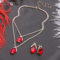 Набор 2 предмета: серьги, колье «Жаклин» дуэт, овал, цвет бело-красный в золоте, 45 см Набор 2 предмета: серьги, колье «Жаклин» дуэт, овал, цвет бело-красный в золоте, 45 см